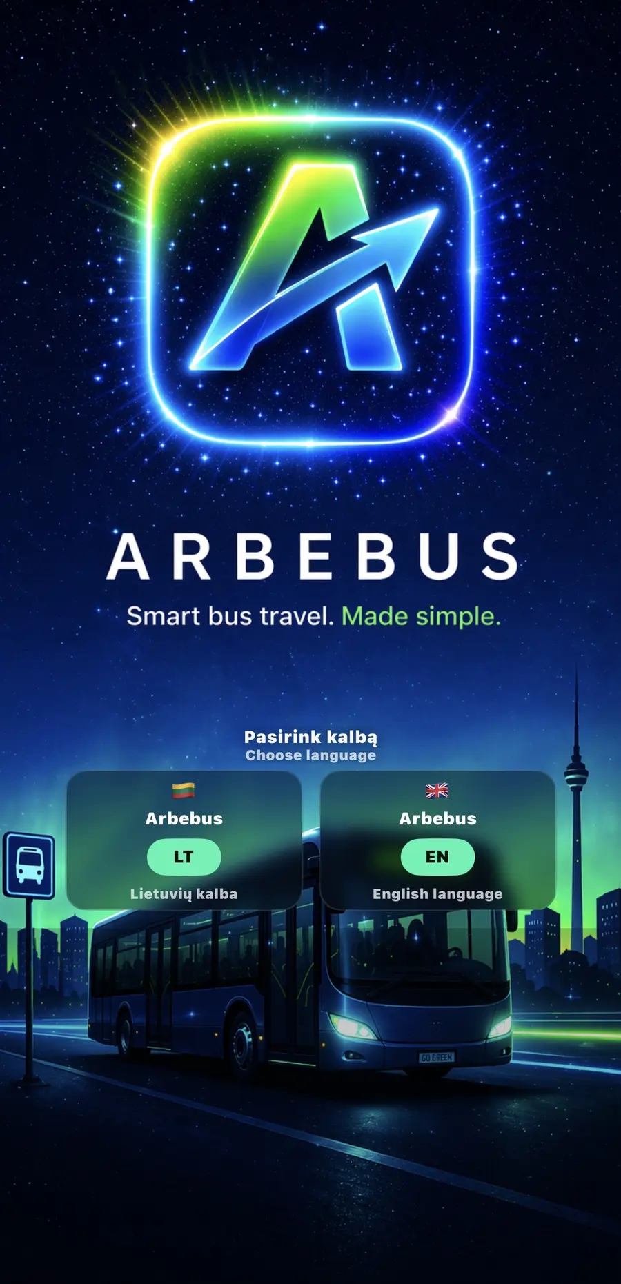 Arbebus kalbos pasirinkimo ekranas